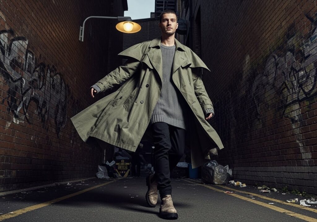 Home deconstructed fluid trench coat