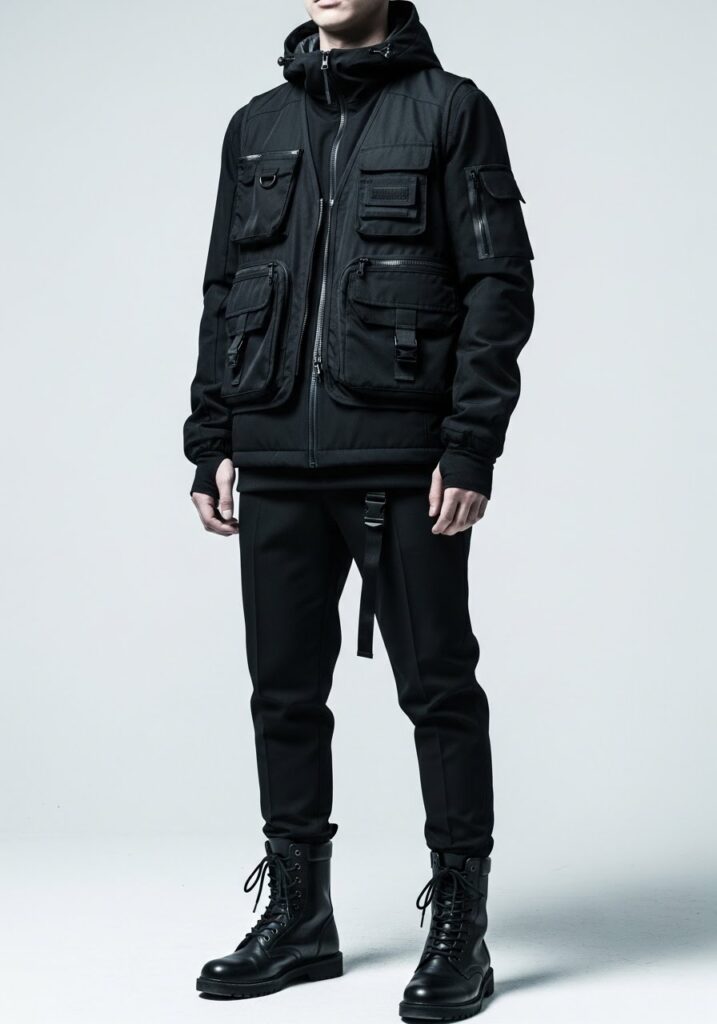 Classic Layered Shirt & Turtleneck Techwear Utility Look 2 717x1024